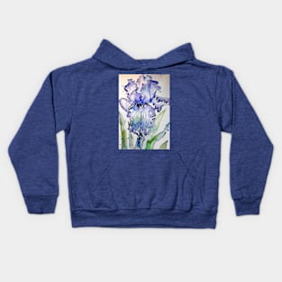 Purple Iris Watercolor and Ink Painting Kids Hoodie